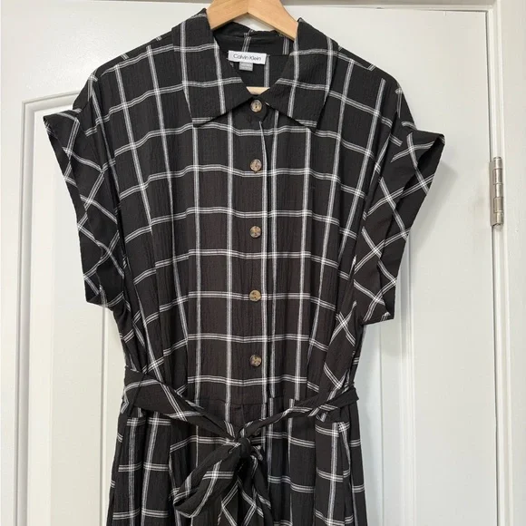 Calvin Klein Gauze Windowpane-Print Shirtdress 20W - Picture 4 of 10